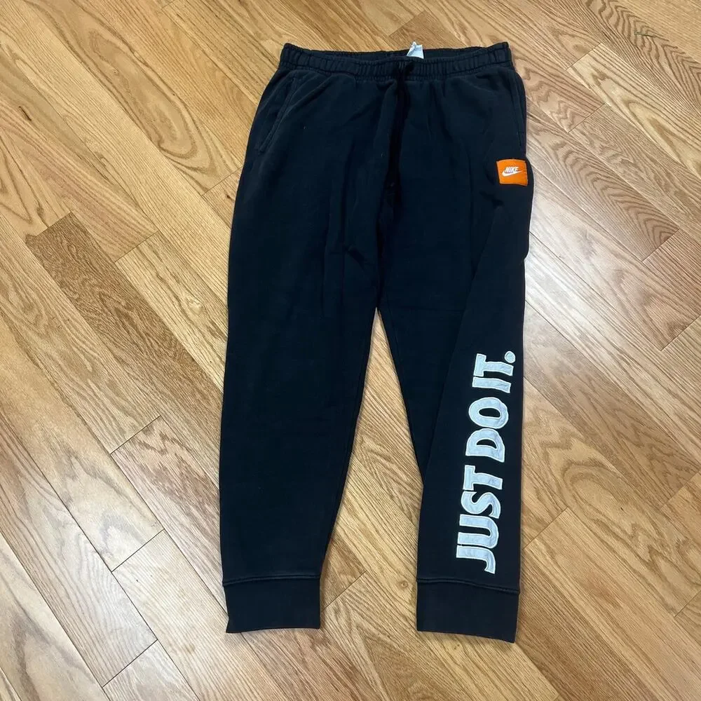 Nike Just Do It Spellout Embroidered Varsity Jogger Pants Fleece Faded Black L